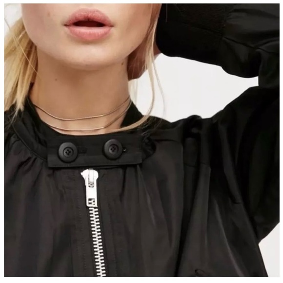FREE PEOPLE Midnight Satin Bomber Jacket LARGE Black gorgeous - Picture 10 of 13